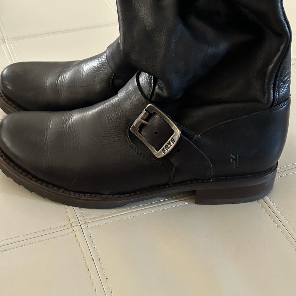 Frye Black Ankle Boots with Smooth Leather and Silver Buckle